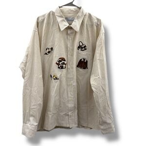 Mili Designs Vintage Shirt Size 2X Beige‎ Striped Embroidered Fashion Icons